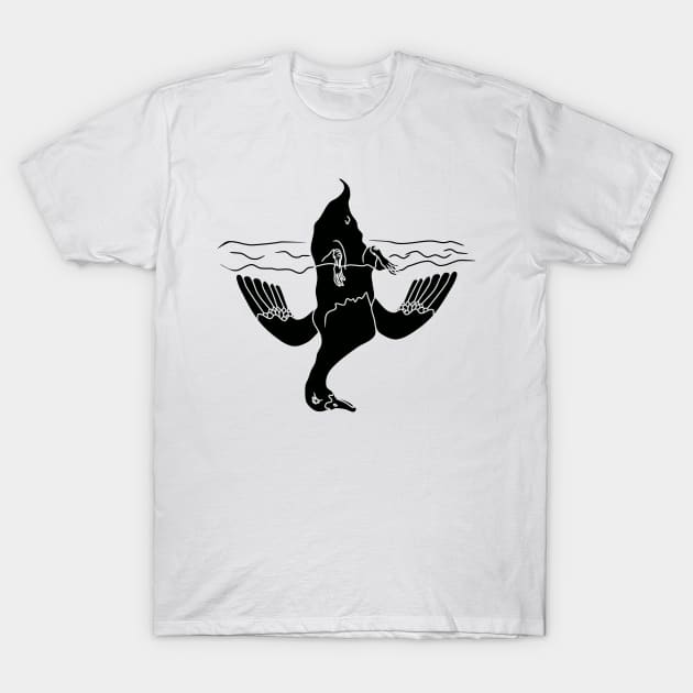minimalist silhouette illustration of a diving duck T-Shirt by bloomroge